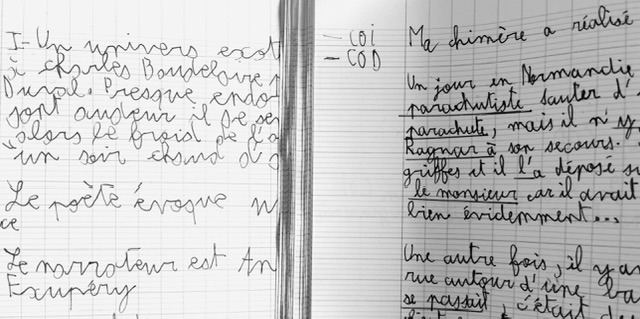Cahier de français avant (à gauche) et après la remédiation (à droite)