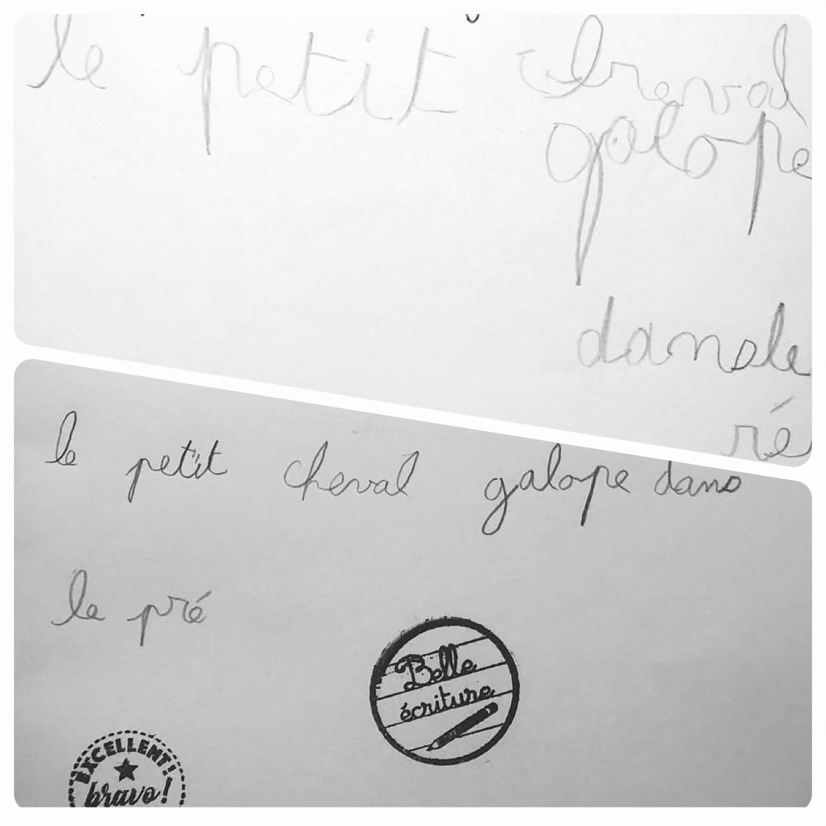 Page d'écriture, avant et après remédiation