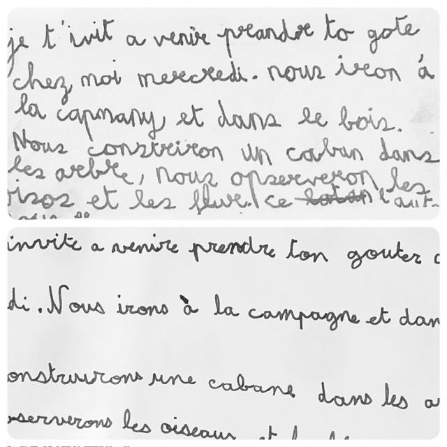 Texte d'invitation écrit avant (en haut) et après la remédiation (en bas), plus lisible et régulier